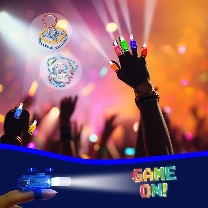 24PCS Video Game Party Favors-LED Finger Lights：Glow-in-the-Dark Light-Up Toys Bulk for Kids Boys Girls, Gamer Birthday Party Decorations Supplies, Kids' Party Goodie Bags,Classroom Prizes, Fun Gifts
