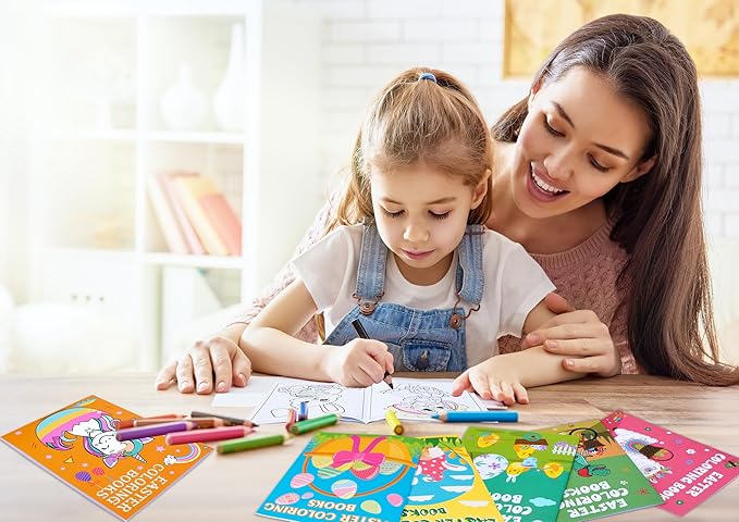 90shine 100PCS Easter Coloring Books for Kids Bulk, Spring Bunny Egg Crafts Basket Goodie Stuffer Bag Stuffers Exchange Gifts Party Favors Holiday Class Activity Supplies Decorations