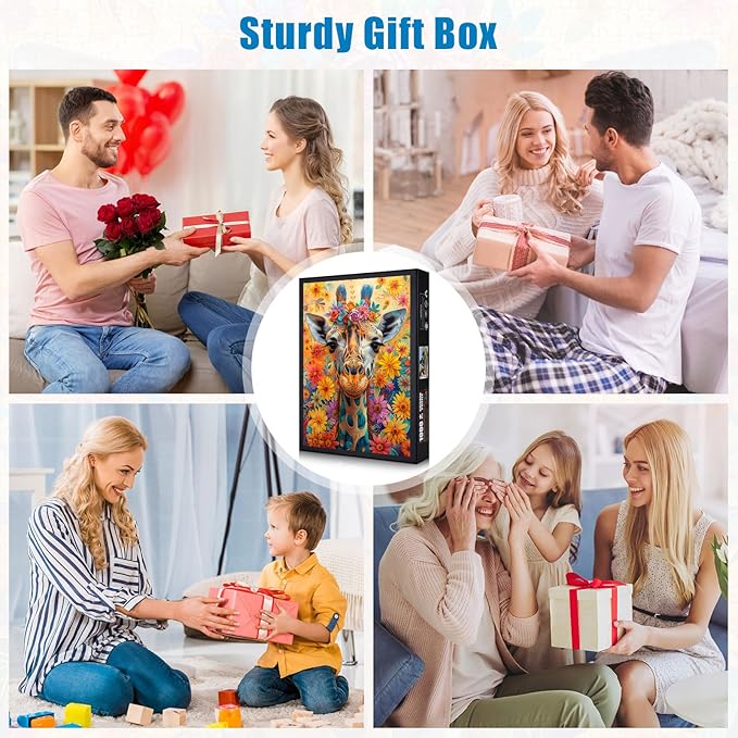 Puzzles for Adults 1000 Pieces, Jigsaw Puzzles with Giraffe Floral, with Letters on The Back, Impossible Brain Teaser, Fidget Puzzle Games for Halloween, Christmas, Finished Size 20x28 Inches