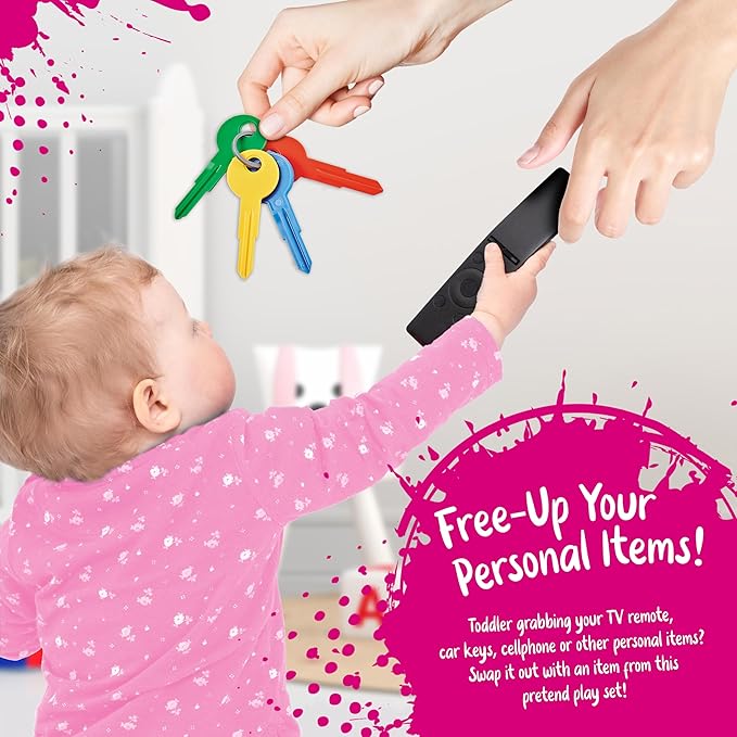 Toddler Play Purse for Kids with Accessories, Toys for Girls with Pretend Makeup, Keys, Smartphone, Dress Up Toy Purse for Toddlers and Kids - Birthday Gift for Little Toddler Girls Ages 3 4 5 6, Pink