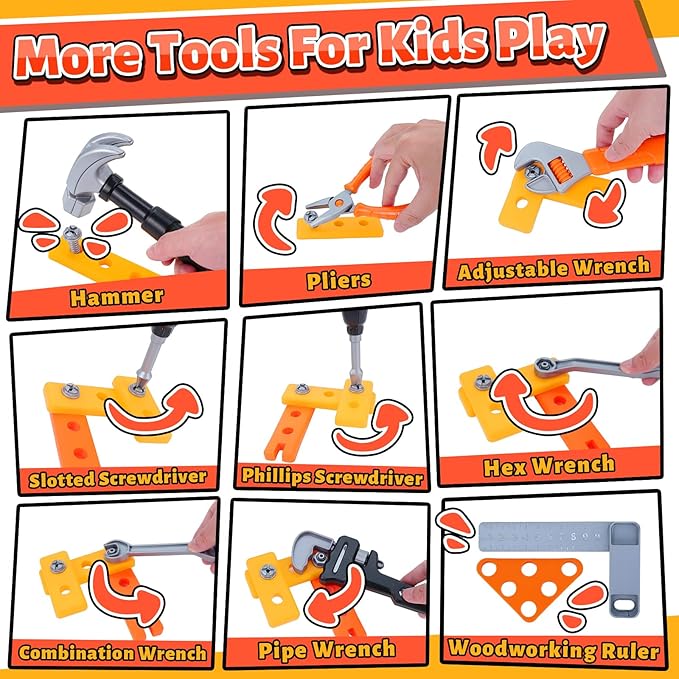 Kids Tool Set,MAGIC4U Toddler Tool Set with Tool Bag,11 Tools Equipements,Pretend Play Construction Kits for Kids Age 3-6 Years Old,Toddler Boy Toys