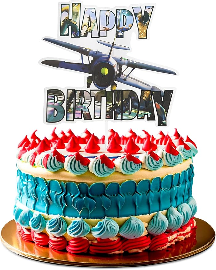 Video Game Cake Topper with 7 Action Figures & Large Logo - Sturdy Cardboard Cake Decorations, Easy Adjustment & Firm Installation - Creative Happy Birthday Cupcake Toppers for Boys & Girls