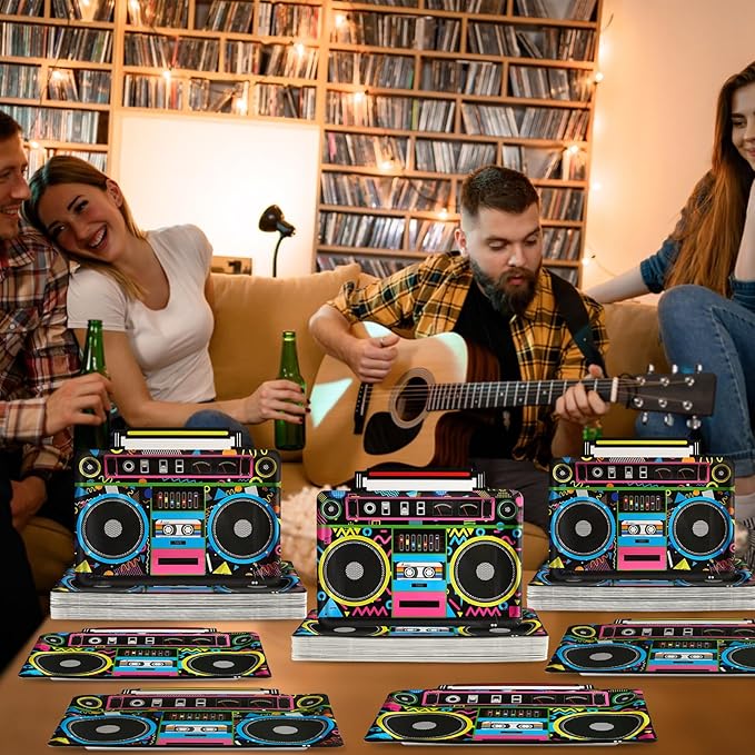 50Pcs Radio Boombox Shaped Plates 80s 90s Party Decorations Music Theme Birthday Decorations Retro Radio Boombox Paper Dinner Plates Hip Hop Party Tableware for Disco Retro Hip Hop Theme Birthday