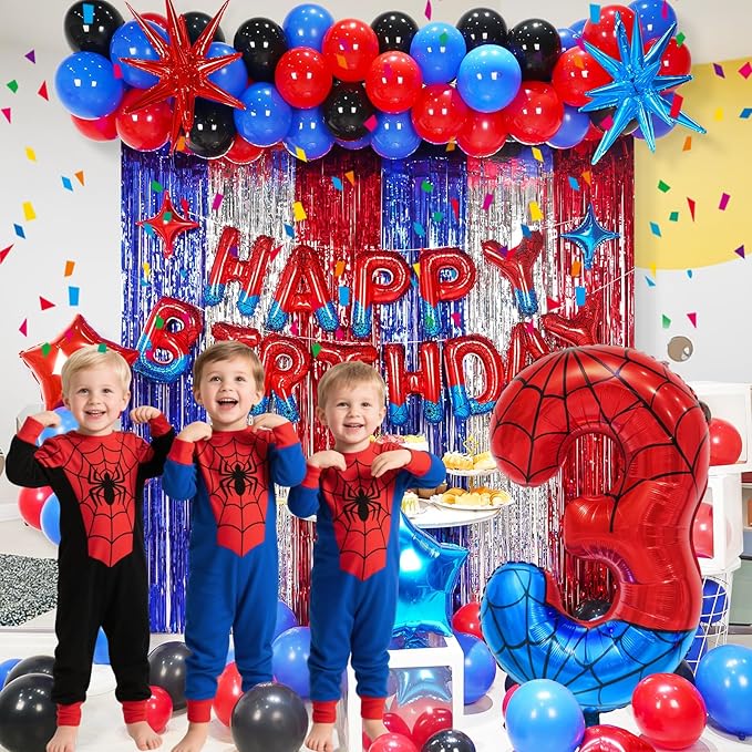Spider Web Number 3 Balloon Birthday Decoration, Superhero Themed 40in Giant Mylar Number Party Supplies