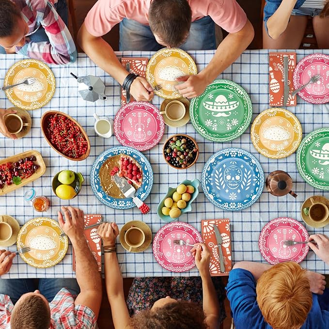 180PCS Mexican Fiesta Party Supplies - Serve 60, Cinco De Mayo & Mexican Fiesta Taco Birthday Party Decorations, Includes Dinner Plates, Dessert Plates, Napkins