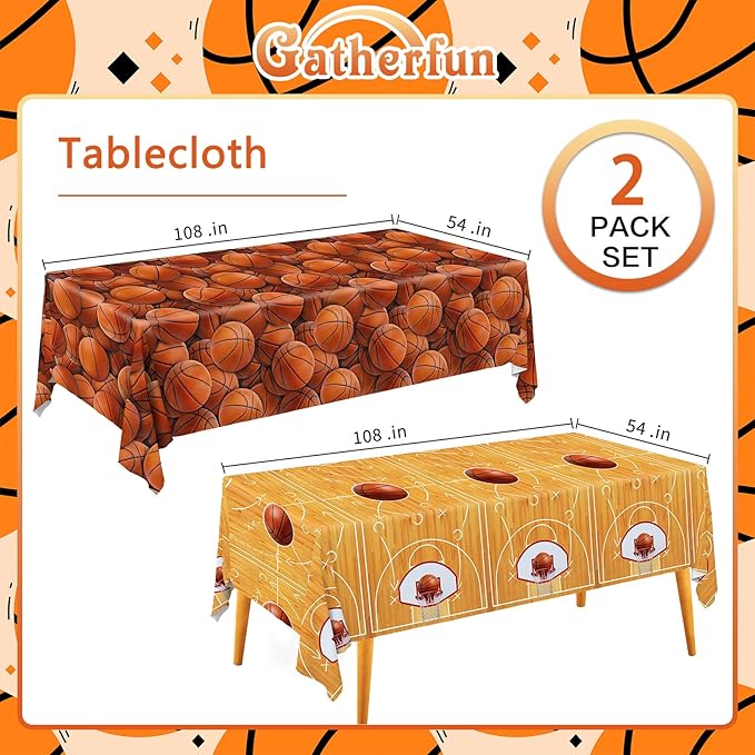 Basketball Party Supplies Set: Basketball Party Decorations & Party Favors, Includes 2-Pack Basketball -Themed Tablecloths for Kids 1st Birthday, Basketball Disposable Table Covers 54 x 108 Inch