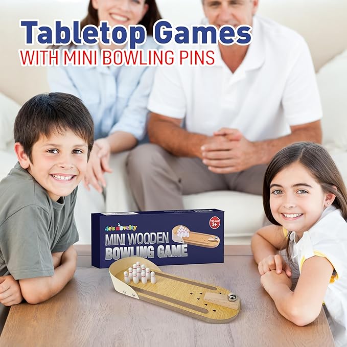 4E's Novelty Mini Bowling Game Set - 11.3 Inch Desktop Game for Adults & Kids, Tabletop Finger Ball Games with Mini Bowling Pins, Fun Desk Toy & Tabletop for Teens Stocking Stuffers