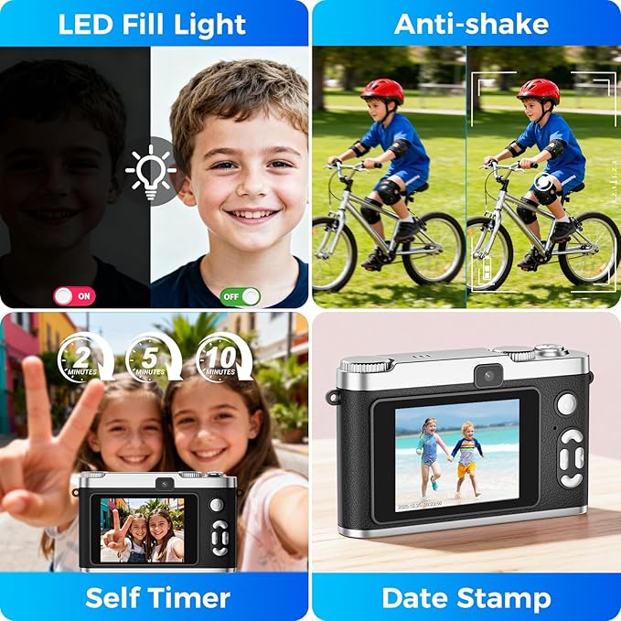 Upgrade Kids Selfie Camera, HD Digital Video Cameras for Toddler, Portable Toy for 3 4 5 6 7 8 Year Old Girl with 32GB SD Card-Black