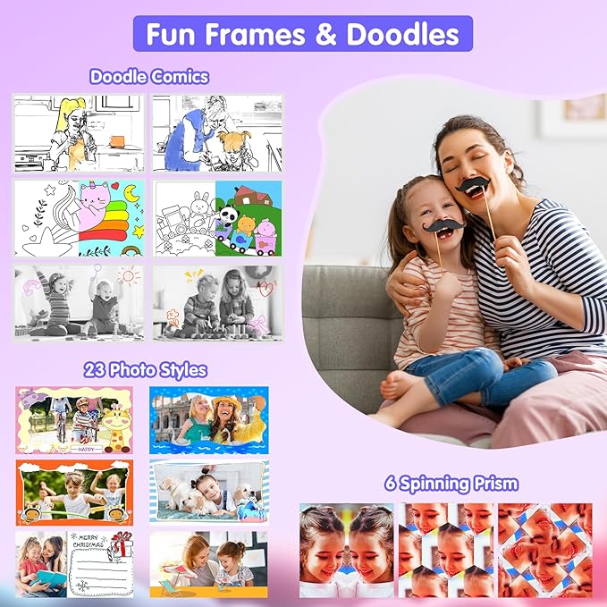 1080P Kids Instant Print Camera - Kids Camera for Girls and Boys, Ages 3-12, Portable Toy with 32GB SD Card & 3 Rolls Printing Paper - Best Christmas Birthday Gift for Kids, Purple