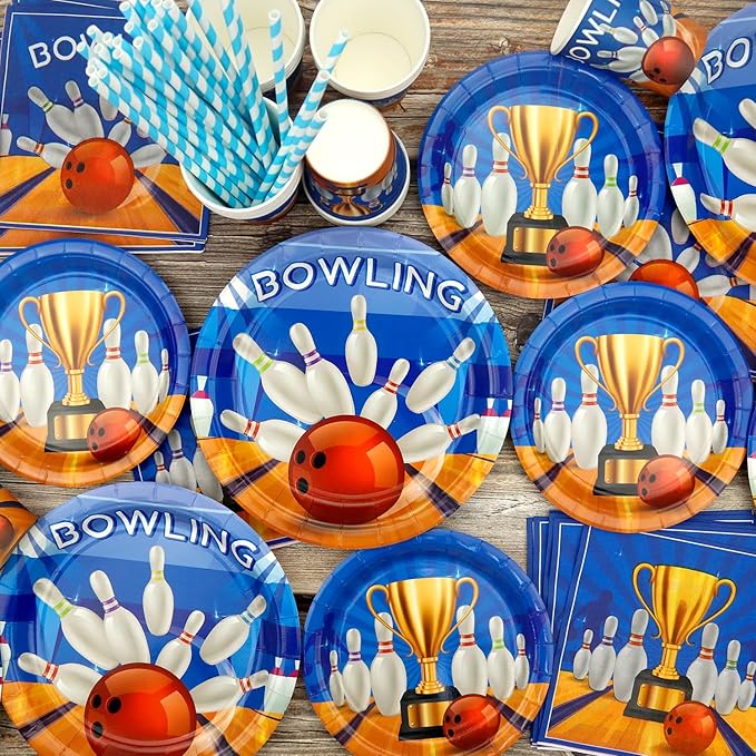 KEFAN Bowling Birthday Party Decorations, Bowling Theme Party Tableware Supplies including Plates, Cups, Napkins, Tablecloth (40)