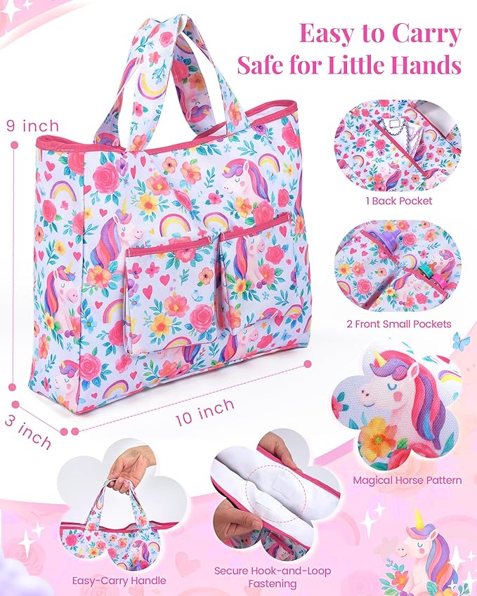 BABESIDE 14 Pcs Baby Doll Diaper Bag Set with Magic Bottles, Baby Doll Accessories Includes Changing Mat, Diapers and Bottle with Disappearing Milk for 12-16 Inches Dolls Kids Gift