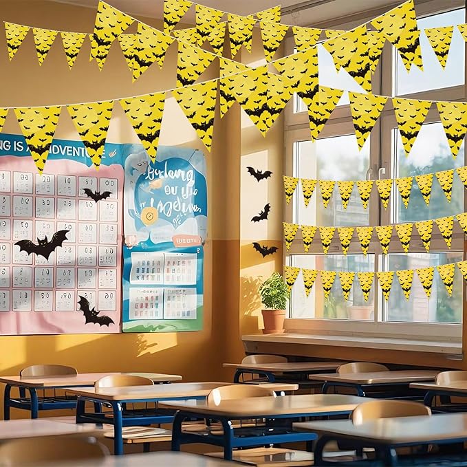 5 Pcs Bat Birthday Pennant Banner Decorations Pre Strung Bat Flag Banner Hero Party Supplies Decorative Yellow and Black Photo Booth Backdrop for Birthday Party Decor