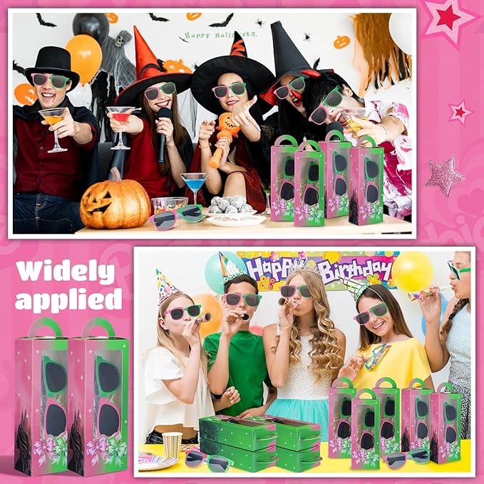 32 Pieces Witch Party Favor Supplies Includes Green Pink Sunglasses and Witch Theme Gift Boxes for Halloween Birthday Theme Party Accessories Decoration