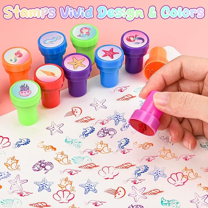 Party Favors for Kids: Mermaid Theme Goodie Bags Stuffers Birthday Party Supplies, Bracelets, Necklaces, Stampers, Notepads, Stickers, Gel Pens, Gift Bags Serves 12 Girls Birthday Party Decorations