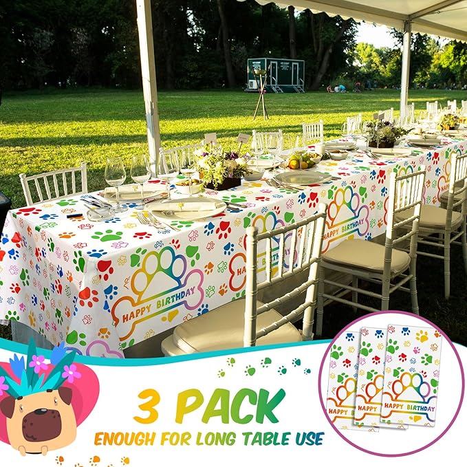 Newwiee 3 Pcs Paw Print Tablecloth Plastic Disposable Colorful Table Cover Puppy Dog Table Cloth Paw Print Party Supplies for Dog Pet Themed Party Decorations Supplies Favors, 51 x 108'' (Colorful)