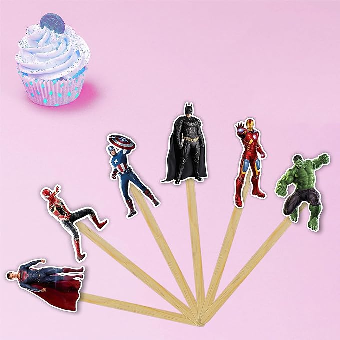 Suprhero Cupcake Topper – Hero-Themed Decorative Party Picks for Birthday Cupcakes, Dessert Tables, Themed Celebrations, Event Styling, Costume Parties, and Special Occasion Decorations