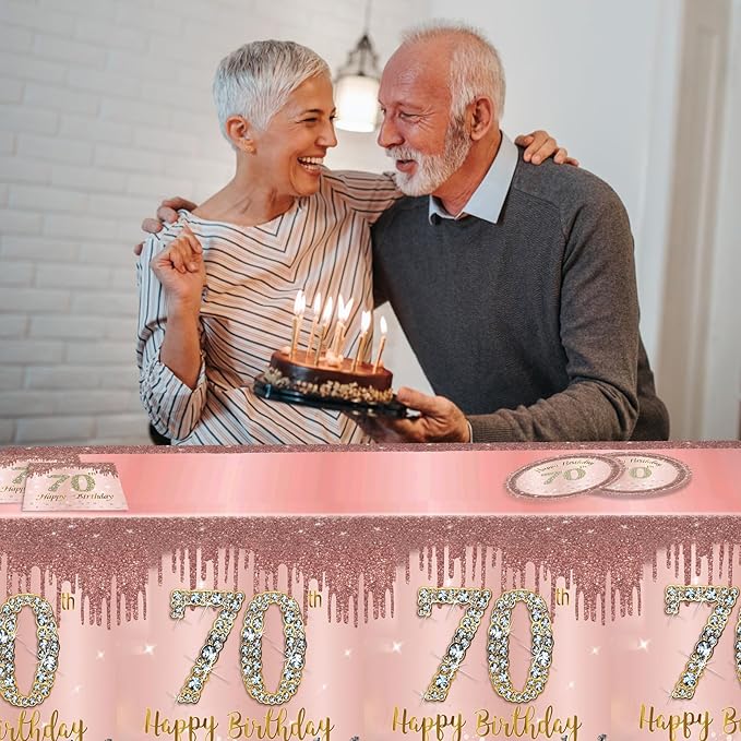 41PCS 70th Birthday Decorations for Women Rose Gold Happy 70 Birthday Party Decor Including 70th Birthday Plates Napkins Tablecloth Set For Girl Ladies Women 1956 Party Supplies