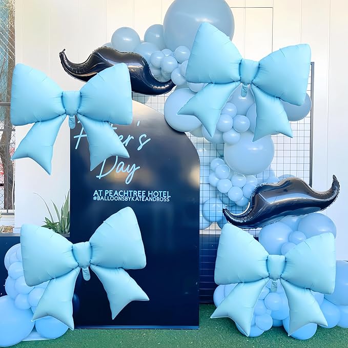 4Pcs Gaint Blue Bow Decor Balloons 38 Inch/coquette Balloons Party for Cin*derell Princess, Fairy Tale Castles, Kitty Cinna*morol,Ballet Themes, Ocean Adventures,Dreamy Gardens Decor/Macaron Blue Bow