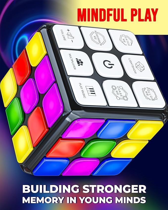 Skywin Light Up Rubix Cube, Puzzle STEM Game Cube for Kids - 7 Modes Interactive Toy for Fun & Skill Development, Christmas Easter Birthday Gifts for Boys & Girls, Toy Gift Idea for Kids Teens (Black)