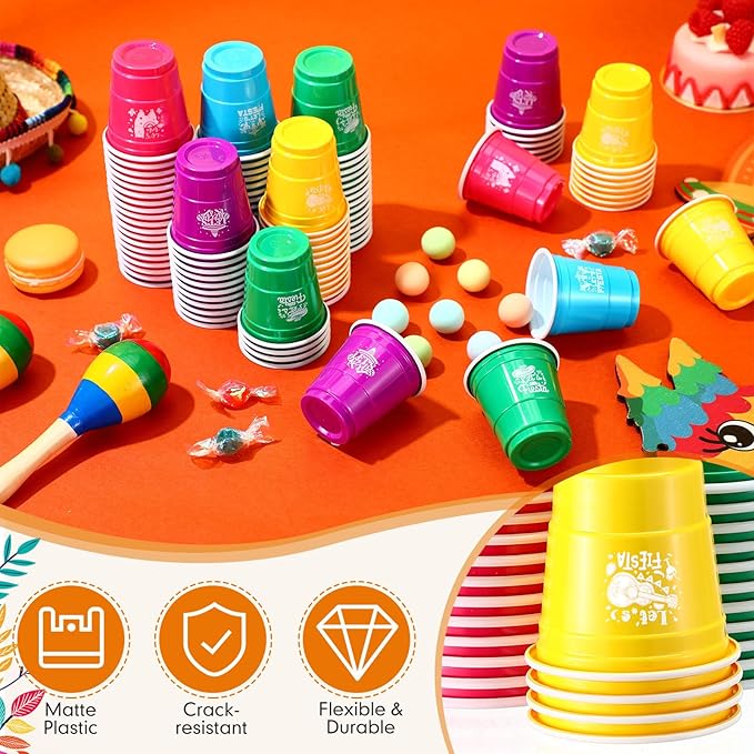 Pickmesh 100 Pcs Mexican Party Decorations 2 oz Shot Cups Cinco De Mayo Fiesta Mini Cups for Fiesta Taco Party Decorations Birthday Taste Serving Supplies, 6 Colors
