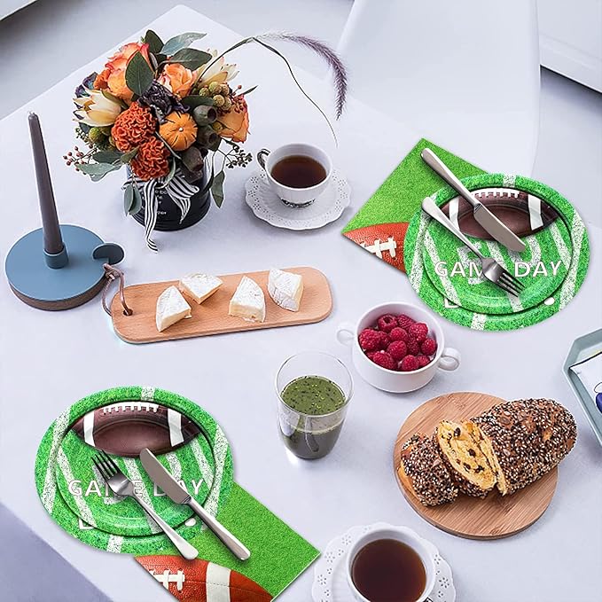 180Pcs Football Party Supplies Paper Plates and Napkins Serve 60 Disposable Tableware Set for Birthday Party Decorations Game Day Family Holiday Sports Events