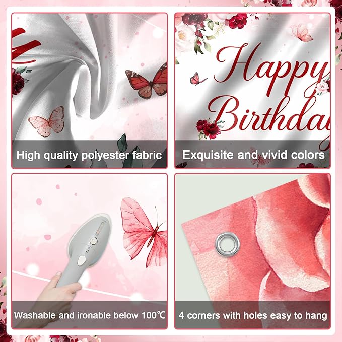 Avezano Floral Happy Birthday Banner for Women Girls Rose Gold Red Floral Birthday Party Decorations for Women Burgundy Flower B-day Party Supplies Banner (7x5ft)