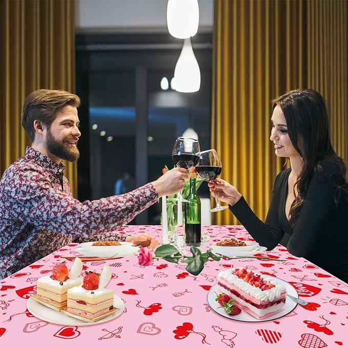 4 Pack Valentine's Day Tablecloth Valentine Love Heart Tablecloth Valentines Day Party Decoration Love Heart Table Cover Valentines Day Wedding Anniversary Birthday Decor 86 x 51 Inch