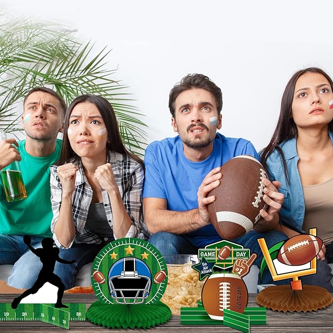 12 Pieces Football Party Decorations Football Table Centerpiece Silhouette Honeycomb Party Centerpiece for Sports Theme Supplies