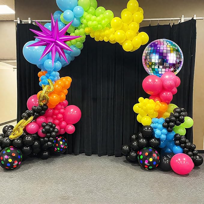 Neon Balloons, 80s 90s Disco Hot Pink Blue Green Orange Yellow Neon Dot Balloons with Star and Disco Ball Foil Balloons for 80s 90s Rock Theme Diso Party Decorations