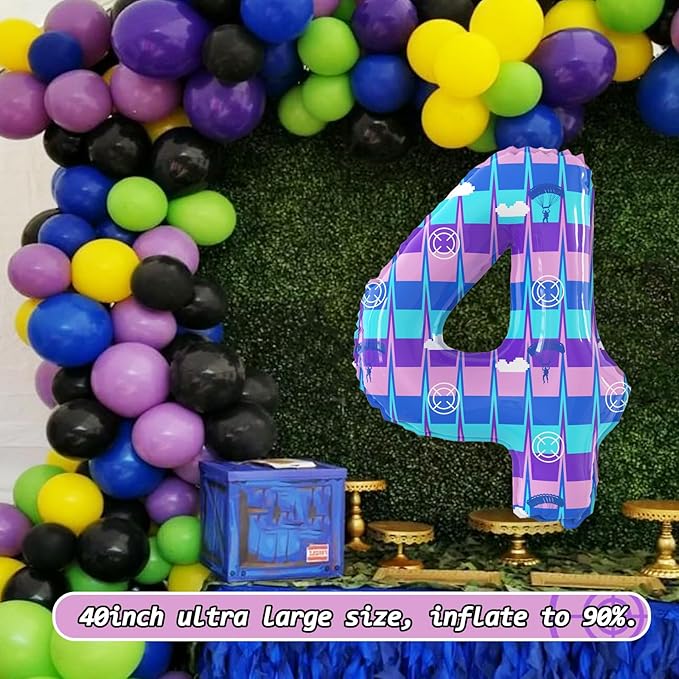 40 Inch Video Game Theme Number 4 Balloons Large Birthday Party Number Balloons Piñata Gaming for Kids Battle Boys Birthday Party Decoration Supplies