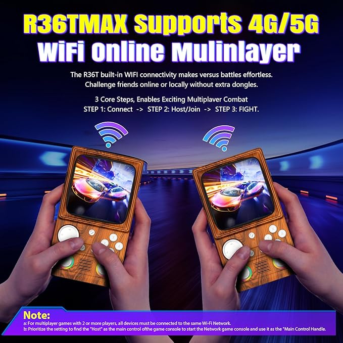 R36TMAX Retro Gaming Console, 4.0'' IPS Screen, Retro Handheld Game Console with 18000+ Classic Games Supports WiFi Networked Fighting and OTG, 4000mAh Battery, with Portable Case(Wood Brown 64GB)