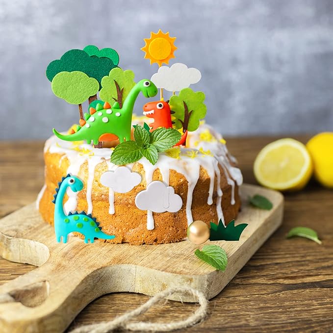 Gyufise 12Pcs Decorations Set Forest Tree Sun Cloud Dinosaur Cake Toppers for Jungle Safari Dino Theme Baby Shower Birthday Party Decorations Supplies