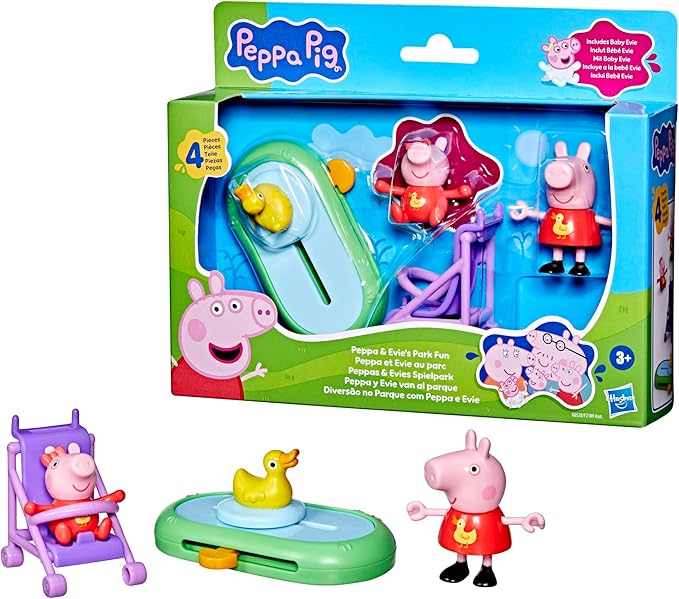 Peppa Pig Peppa and Evie's Park Fun Playset with 2 Figures and 2 Accessories, Preschool Toys for 3 Year Old Girls and Boys and Up