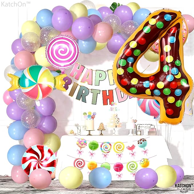 KatchOn, Giant Number 4 Balloon - 40 Inch, Donut | Birthday Decorations for Boys & Girls | 4 Balloon Number for 4th Anniversary Decorations | Donut Birthday Party Decoration