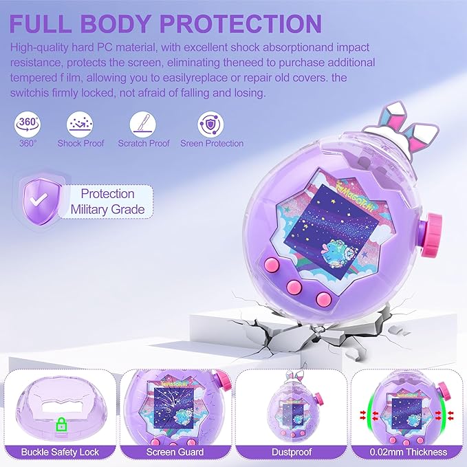 for Tamagotchi Paradise Clear Case and Replacement Lid Set, Ideal for DIY Fans, Collectors and Display, for Paradise Tamagotchi Accessories, with Lanyard (No Device/Film)