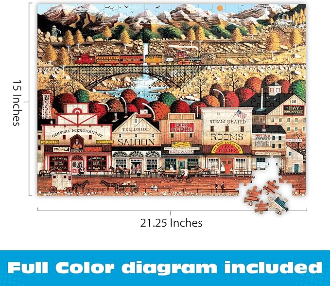 Buffalo Games Oversize Puzzle – Sleepy Town West by Charles Wysocki – 300-Piece Large Jigsaw Puzzle for Adults, Full Color Poster, Made in USA