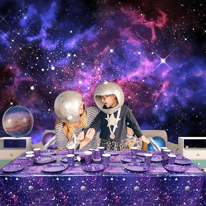 Space Galaxy Outer Party Supplies Tableware Set, Includes 20 9" Paper Plates, 20 7" Plate, 20 9 Oz Cups, 20 Lunch Napkin, for kids Solar System Astronaut Theme Birthday Decoration Serves 20