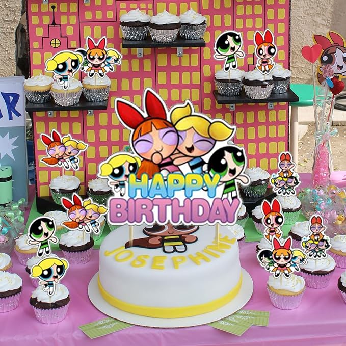 Power Girls Party Decorations,Power Girls Birthday Party Supplies Includes Banner - Cake Topper - 12 Cupcake Toppers - 18 Balloons