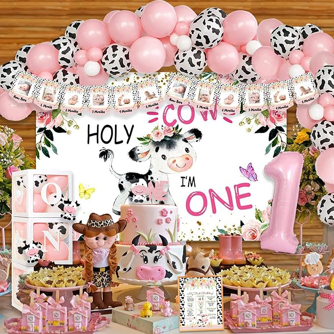 Holy Cow I'm One Birthday Decorations, 1st Birthday Decorations Girl, Cow First Birthday Party Supplies Girl, Cow Print One Year Old Birthday Decorations, First Birthday Girl Decorations