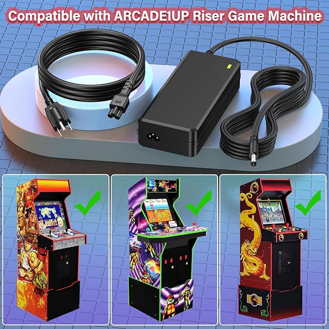 12V Charger for Arcade1up Game Machine, Power Cord AC Adapter for ARCADE1UP Riser Cocktail Table Arcade 1up RYJ0136PAU0 RYJ0136PAU1 RYJ0136PAU2 RYJ0136PAU3 RYJ0136PAU4 RYJ0136PAU5 BIton BI36-120300-U2