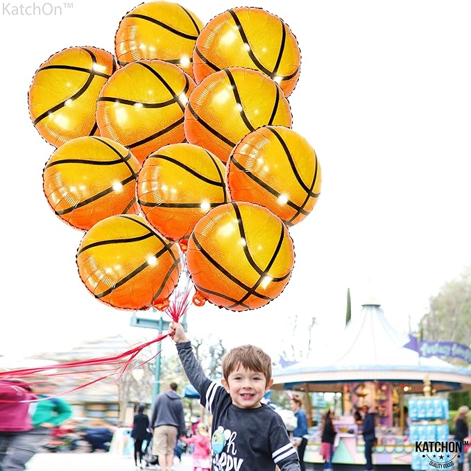 KatchOn, Big, Orange Foil Basketball Balloons - 18 Inch, Pack Of 10 | Basketball Decorations For Homecoming, basketball Birthday Party Decoration | Space Jam Party decorations, Sports Balloon Arch Kit