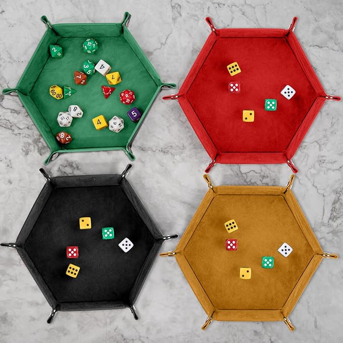 SIQUK 6 Pieces Dice Tray Hexagon Dice Rolling Holder Folding PU Leather Dice Trays for Dice Games Like RPG, DND and Other Table Games(Camel, Black, Red, Yellow, Blue, Green)
