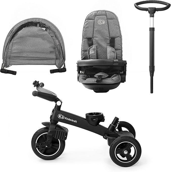 Kinderkraft EASYTWIST Trycicle for Kids Toddlers, Trike 5-in-1, Swivel seat 360° Rotation, Waterproof Material with UPF50+ Filter, Adjustable Parent Handle, Gray