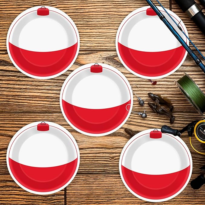 CHUNNIN 50 PCS Gone Fishing Party Plates for Fishing Themed Party Decoration 7 Inches Bobber Birthday Paper Plates Gone Fish Disposable Dessert Plate for Bobber Tournament Birthday Supplies
