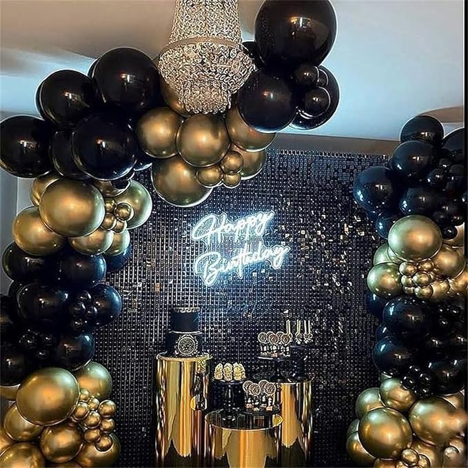 Graduation Balloons, 12 inch Black and Gold Balloons Class of 2025 Black Gold Confetti Latex Balloons with Ribbons for University College High School Grad 2025 Graduation Party Supplies