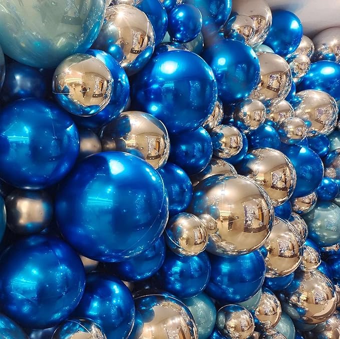 KALOR 22 Inch Blue Mylar Balloons, 10Pcs Big Metallic Balloons,Large 4D Giant Round Foil Balloon for Birthday Party Baby Shower Gender Reveal Decoration and Supplies