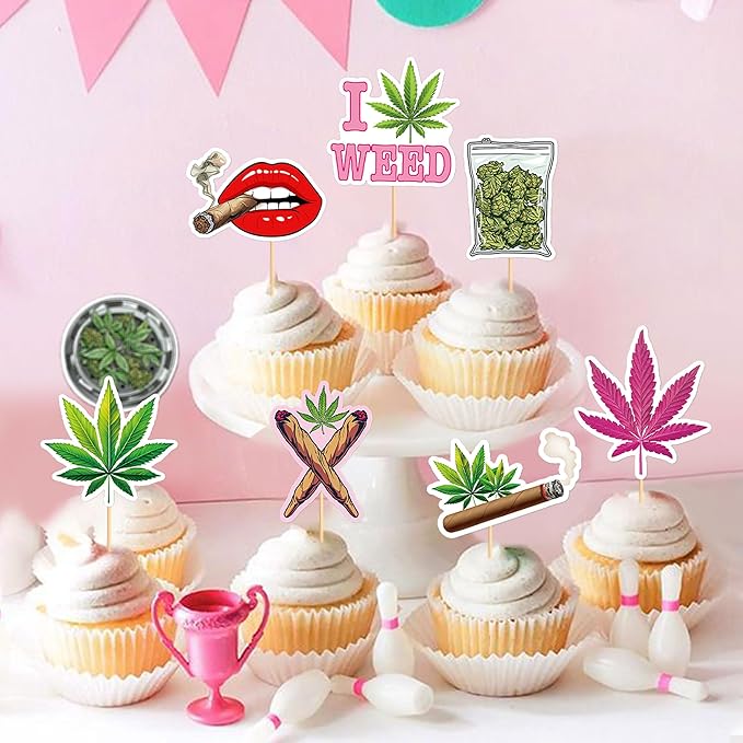 Ercadio 32 PCS Dope Happy Birthday Have a Dope Birthday Cupcake Toppers Pot Leaf Weed Leaves Cupcake Picks Green Marijuana Dope 420 Themed Party Supplies