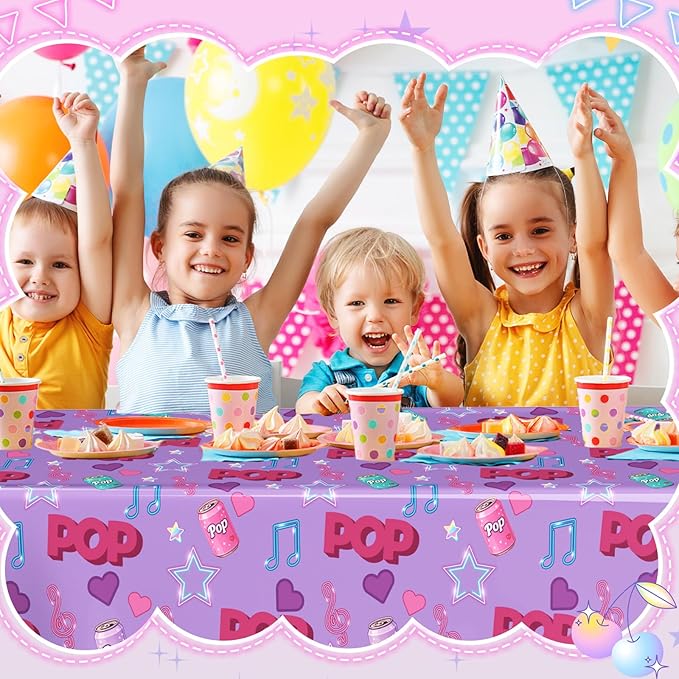 2 Pcs Birthday Party Decorations Plastic Cute Birthday Tablecloth 108 x 54 Inches Disposable Rectangle Tablecover for Boys Girls Kids Baby Shower Party Supplies (Popcorn Pop)