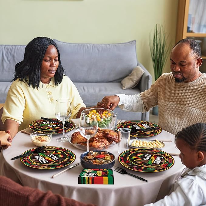 Black History Month Decorations - 96PCS Black History Plates and Napkins Party Supplies African American Black History Decor Freedom Day BHM Disposable Tableware Set Serve 24 Guests
