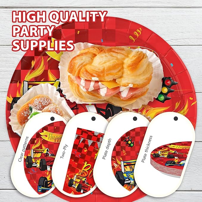 96Pcs Car Racing Birthday Party Decorations Car Birthday Plates and Napkins Sets Red Race Car Themed Decorations for Wheel Sports Boys Birthday Pit Stop Party Supplies Serves 24